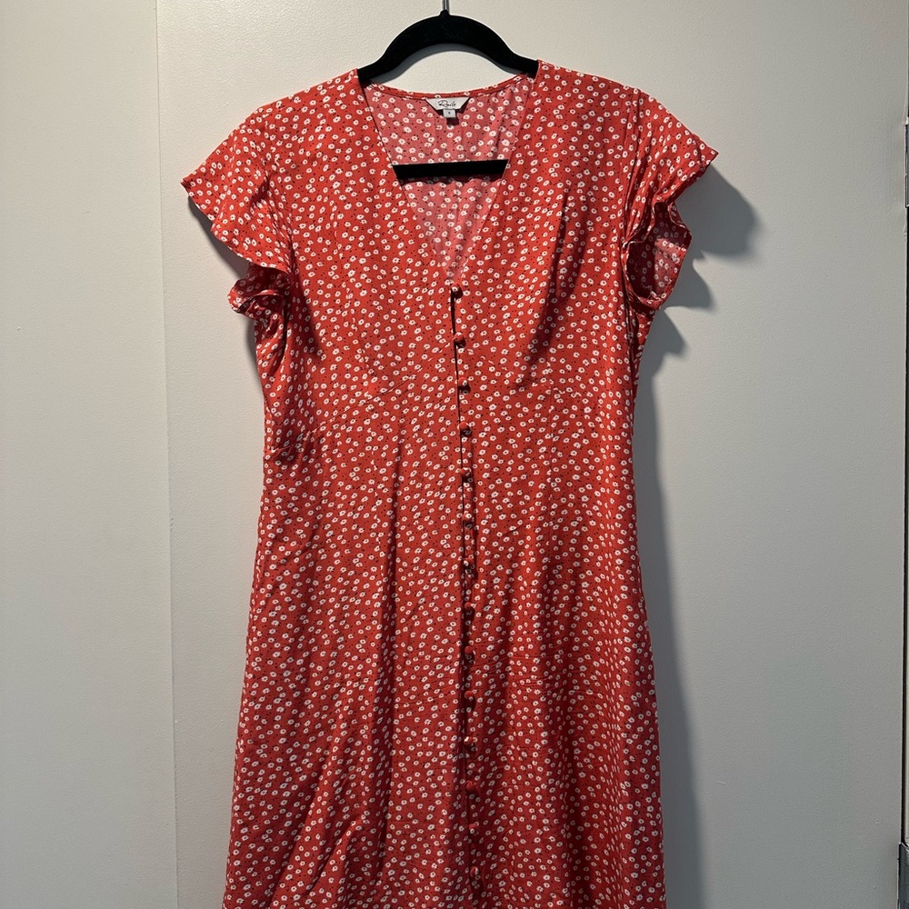 Floral Red Button-Down Dress